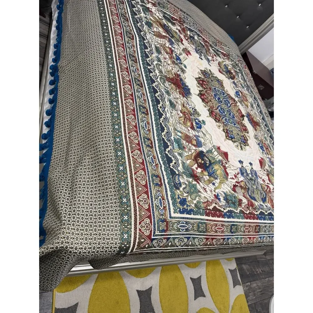 Vintage Middle Eastern Handwoven Embroidery Tapestry Bedspread Paisley Royalty
